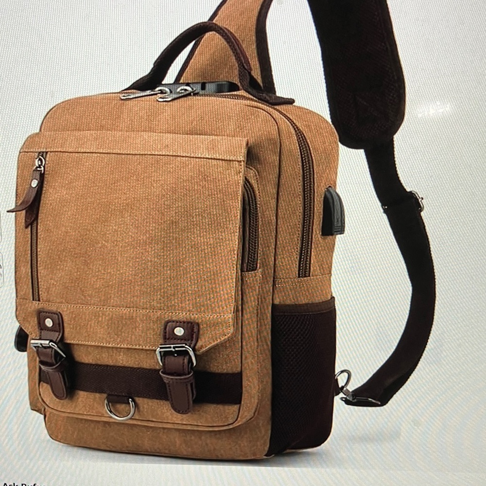 Tan Canvas sling Backpack